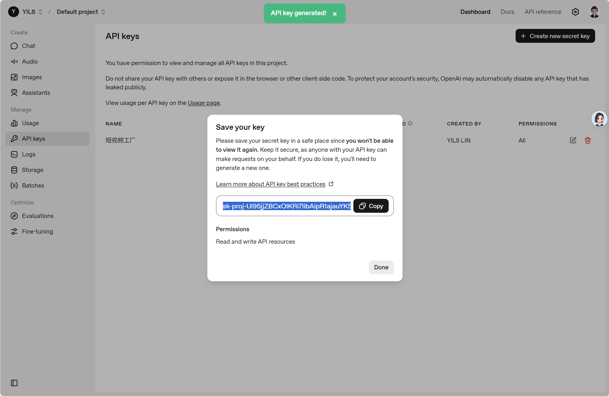 Open AI API Key